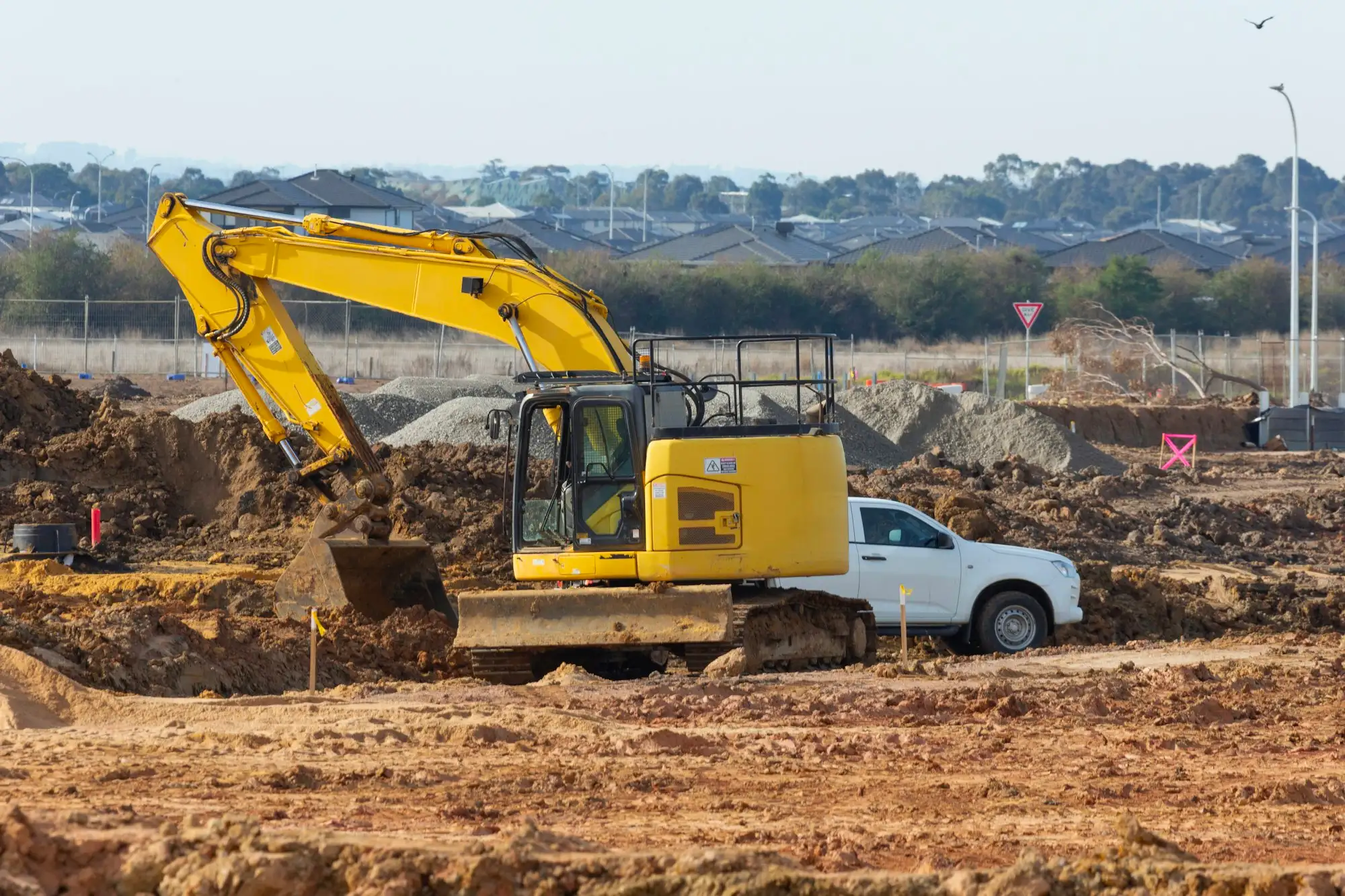 Excavator digging on a residential site in Australia