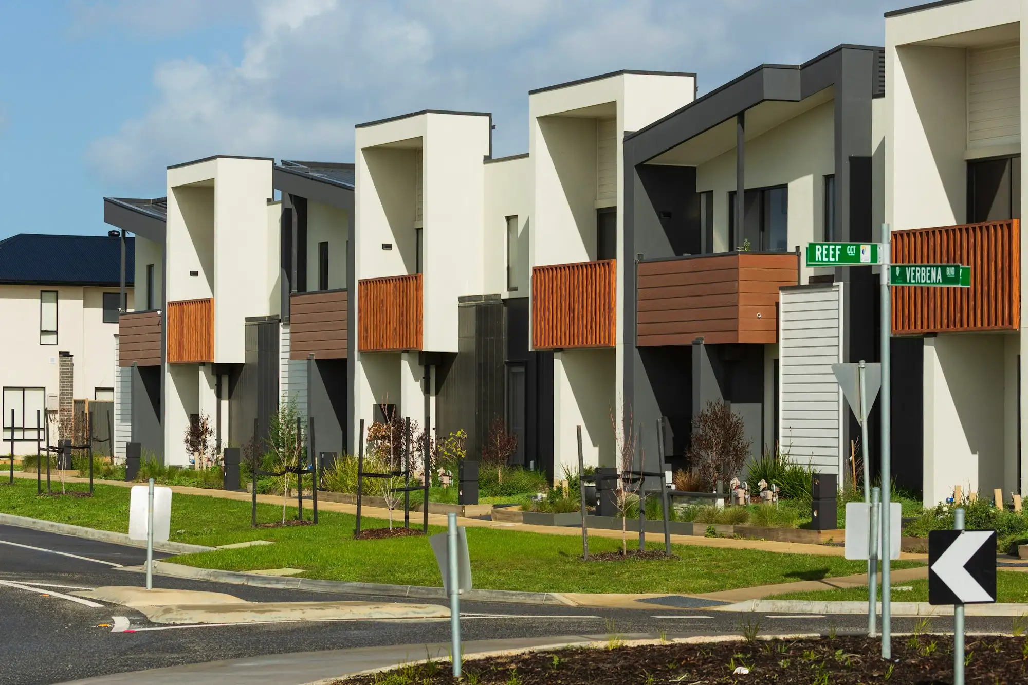 Row of newly built townhouses in an Australian suburb