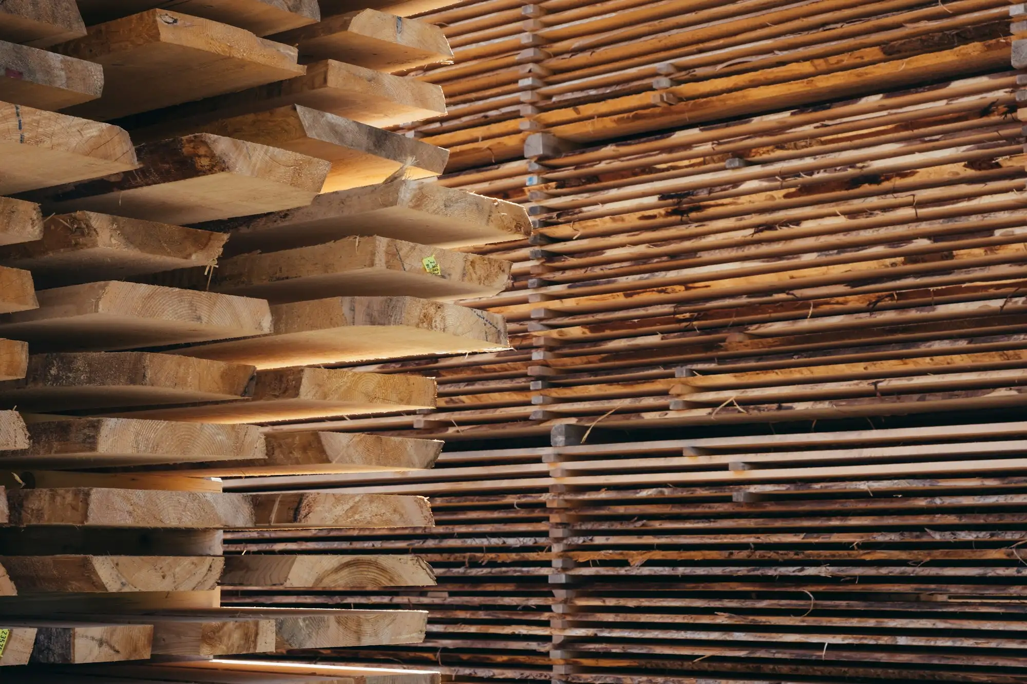 Stack of timber building materials ready for delivery to site